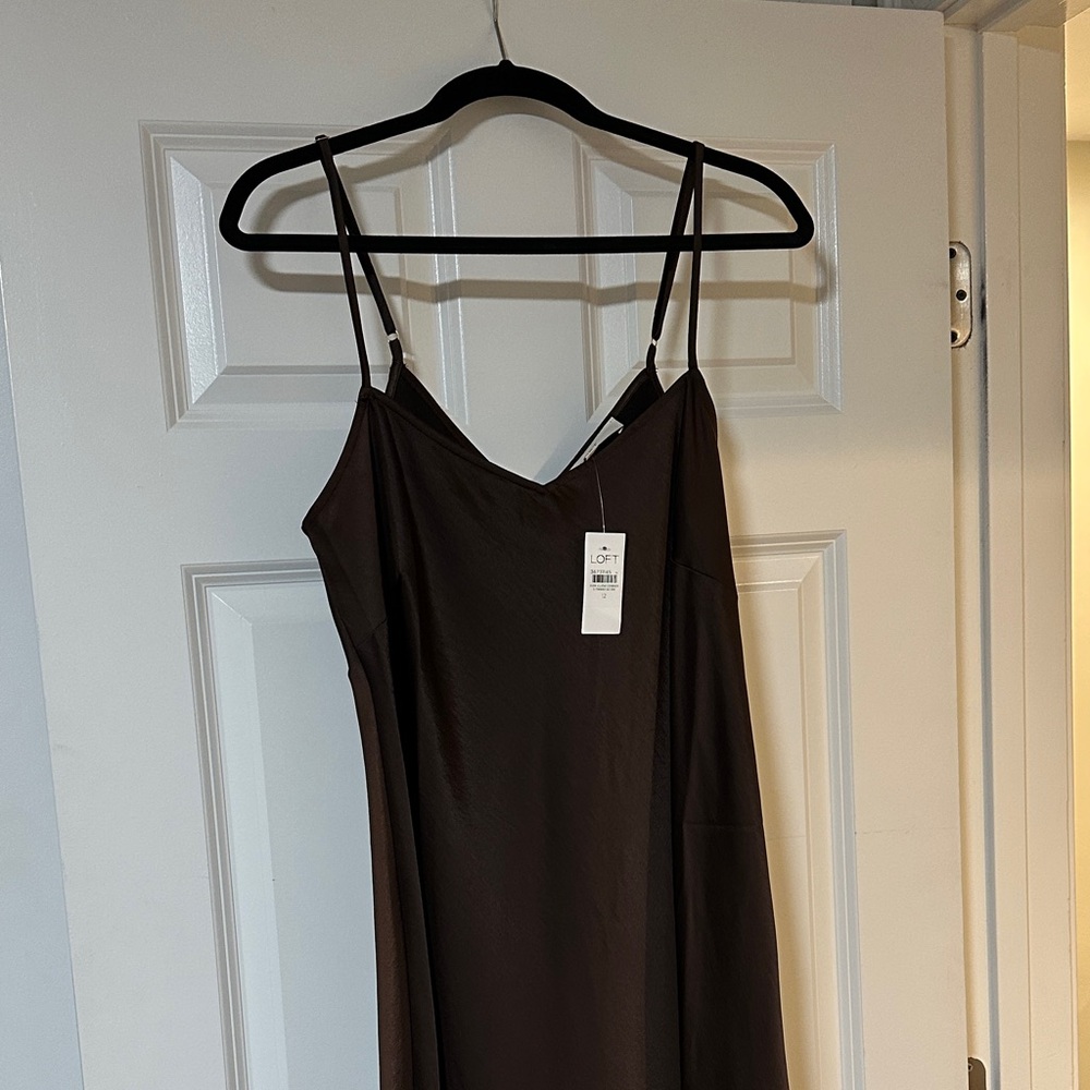 Brown Spaghetti Strap Silk Dress